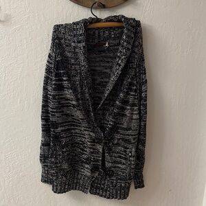 Left on Houston Buckle Closure Black White Knit Fold Over Cardigan Pockets M